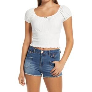 ONE CLOTHING Smocked Waist Top In White XS